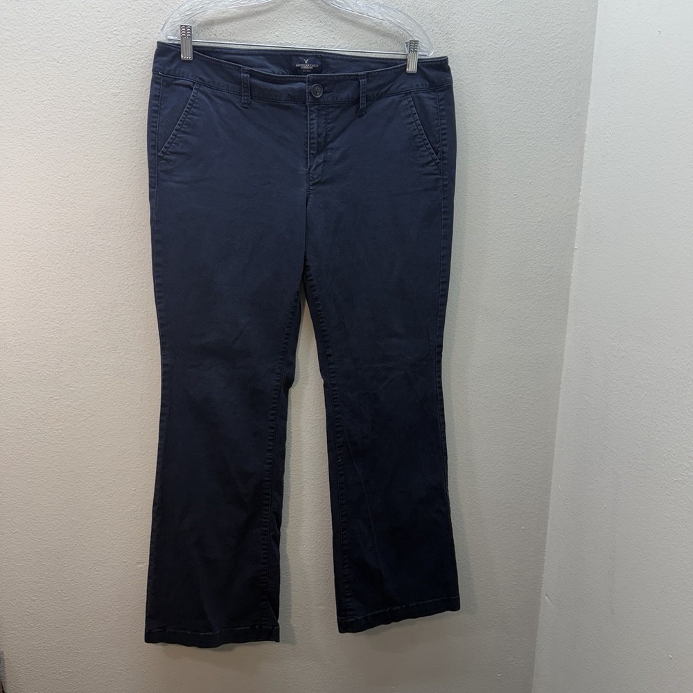 American Eagle Pants Womens Size 14 Navy Blue Kick Boot Chino Pants Cotton Blend